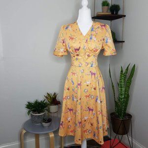 Lindy Bop Tangerine Woodland Print Dress Sz. US 10